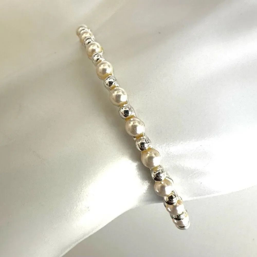 Anne Klein silver tone faux pearl bangle bracelet